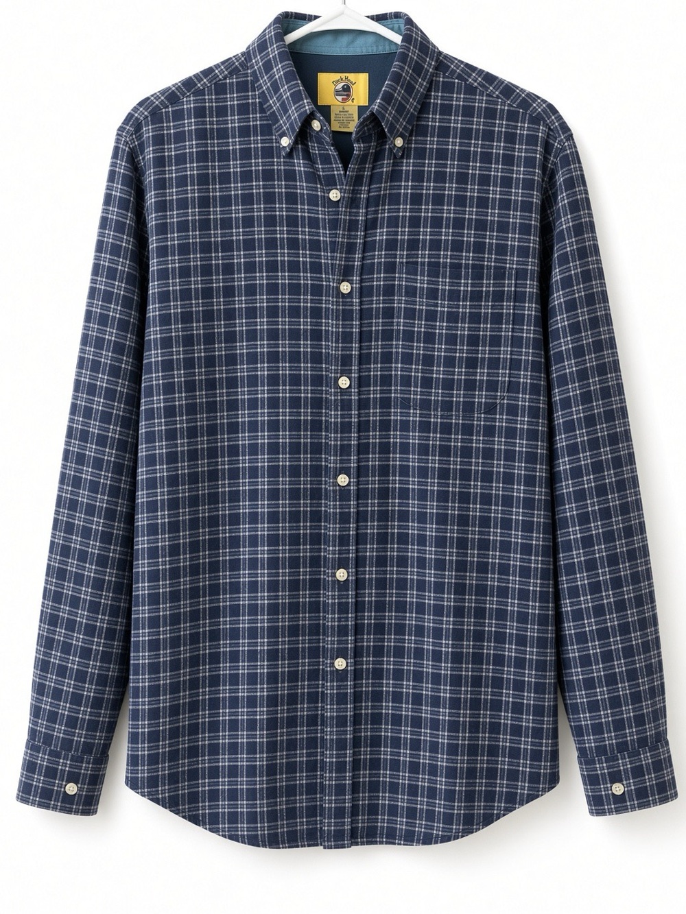 VTG 90s Duck Head Navy Green Plaid Cotton Corduroy Button Down Shirt Mens L